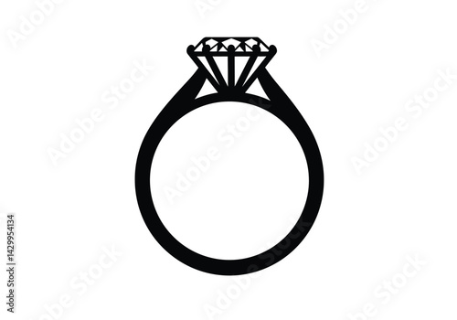 Diamond ring silhouette. This image showcases a diamond ring, also referred to as an engagement ring or wedding ring, symbolizing love and commitment. Vector clipart illustration design.