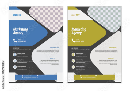Corporate business flyer templates of a4 flyer modern template, in blue color, and modern design,marketing, business proposal, promotion, advertise, publication and editable vector template design.
