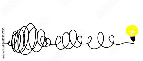 Creative bulb on doodle style. the concept of transition from complicated to simple with yellow bulb lamp. Symbol of idea, innovation, creativity. vector illustrations