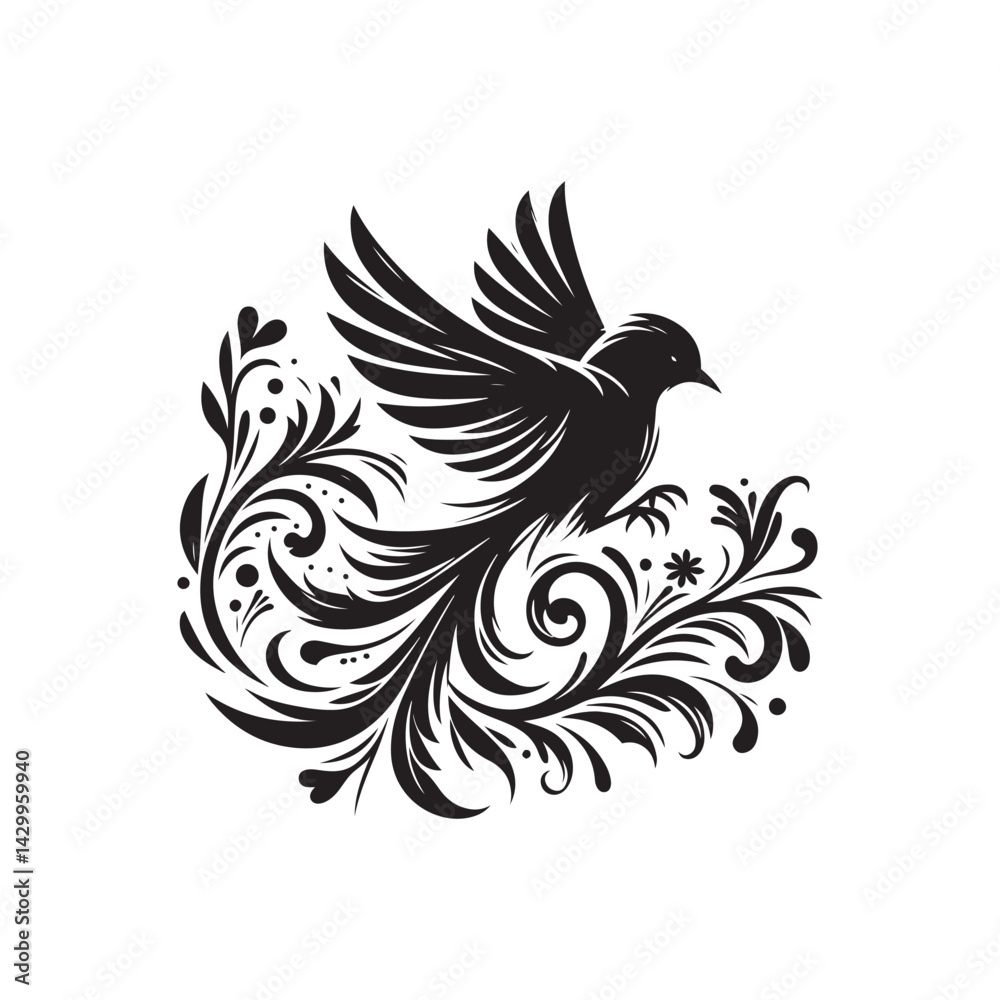 Hummingbird silhouette vector art illustration perched on a branch, showcasing elegance and nature. A captivating silhouette of a hummingbird in flight, poised on a branch adorned with leaves. Hummingbird silhouette vector art illustration perched on a branch, showcasing elegance and nature. A captivating silhouette of a hummingbird in flight, poised on a branch adorned with leaves.
