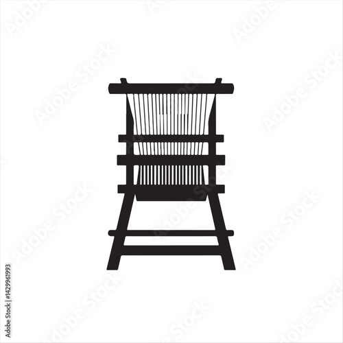 A visually clear logo featuring a black and white silhouette of a weaving loom.  Geometric shapes and clean lines create a balanced and symmetrical design on a white background