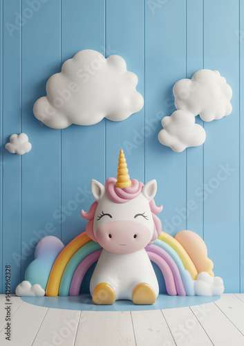 Enchanted Unicorn Smash the Cake Vertical Backdrop for First Birthday Photography