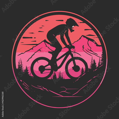 Mountain Biker Riding in Nature - Adventure Sports Illustration