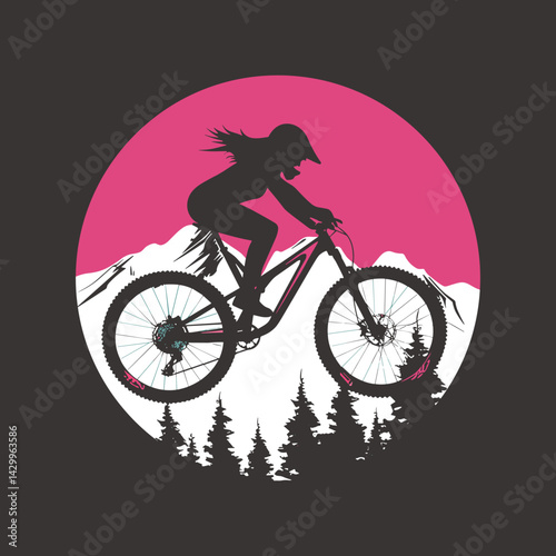 Mountain Biker Riding in Nature - Adventure Sports Illustration