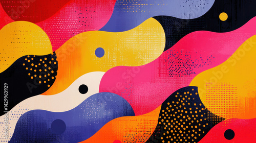 Wallpaper Mural Vibrant abstract background with colorful shapes and textured patterns featu bold splashes of yellow pink blue black and white for creative design projects Torontodigital.ca