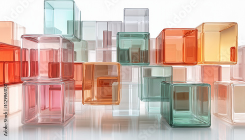 Transparent Glass Cubes in Abstract Floating Arrangement
