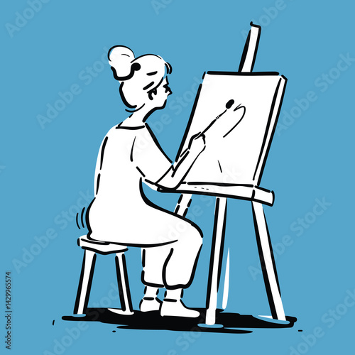 Person Painting on Easel - Hand-drawn Illustration