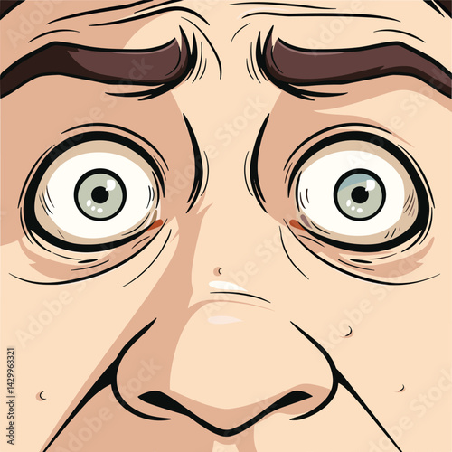 Cartoon Character with Fearful Expression and Wide Eyes