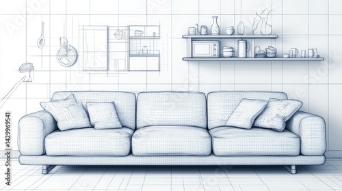 Interior design blueprint of a modern living space. photo
