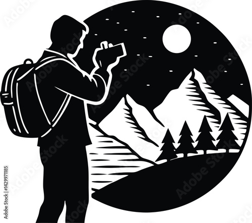 Traveler Photographing Sunset Silhouette