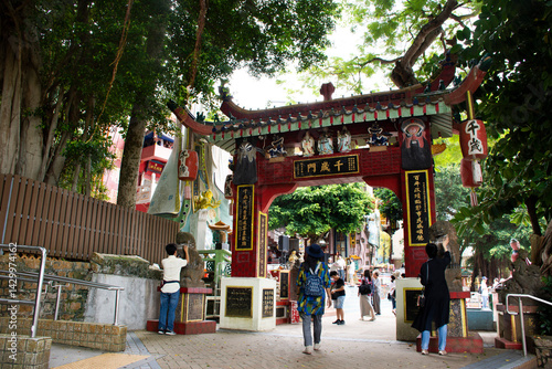 Photography Chinese and travelers people visit and respect pray chinese god in Tin Hau Templ