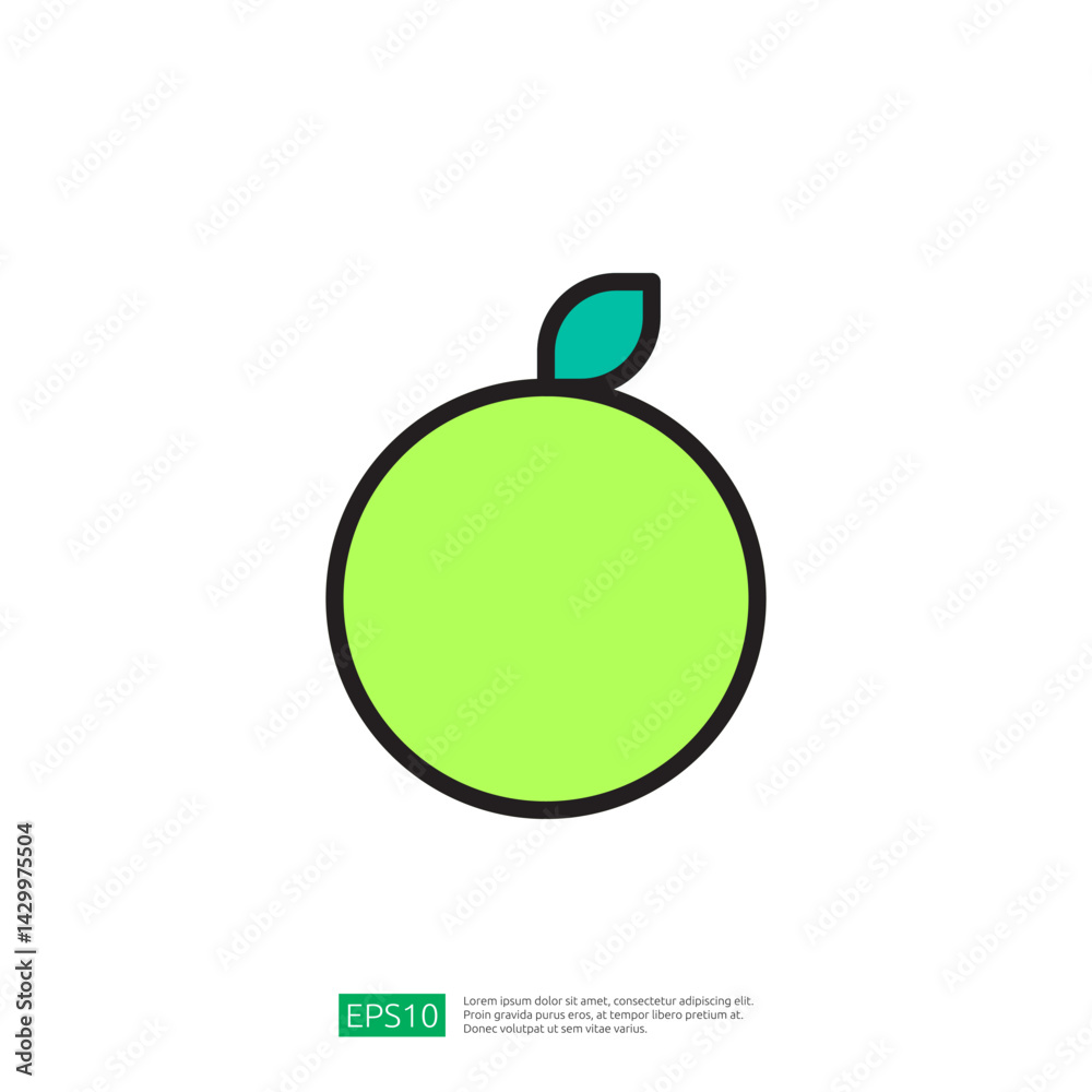 Minimalist Icon of a Bright Green Citrus Fruit with a Leaf Symbolizing Freshness and Agriculture Minimalist Icon of a Bright Green Citrus Fruit with a Leaf Symbolizing Freshness and Agriculture