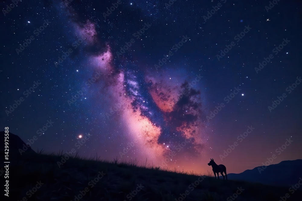 Fototapeta premium Canis Major's stars depicted against dark night sky , astronomy, sky, Milky Way