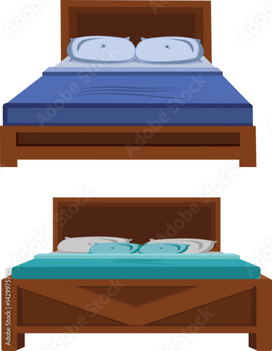 Bed With Sheet And Pillow 2 Set Of Bed Bedroom Decor Vector