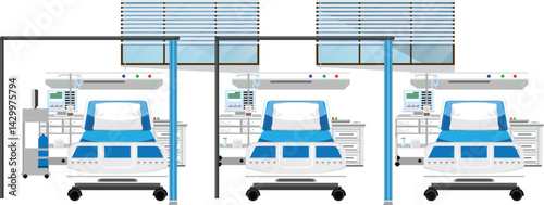 Hospital Furniture Bed Equipment Monitor In White Background Vector