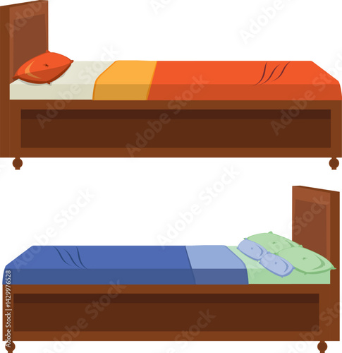2 Set Of Bed Bedroom Furniture Vector