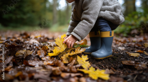 Wallpaper Mural Kid in Rubber Boots Enjoying Autumn Forest Floor Torontodigital.ca