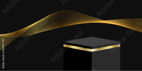Elegant 3D luxury podium vector featuring dynamic lighting and gold accents. Ideal for premium product displays, branding, and modern promotional visuals.