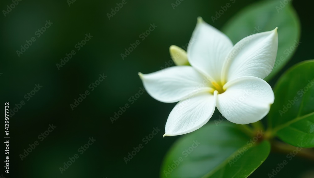 Fototapeta premium Single white jasmine blossom, delicate petals, elegant lines , summer, fragrance