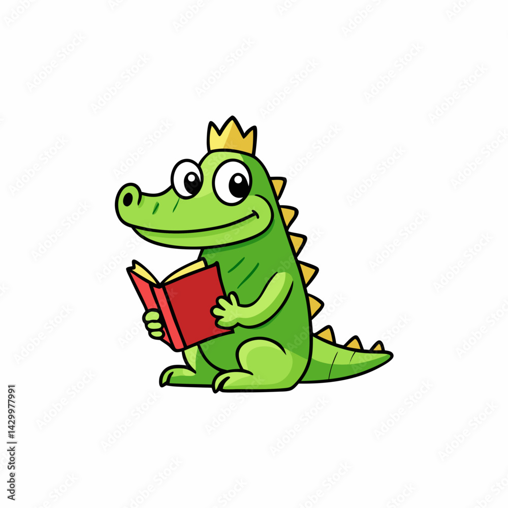 Fototapeta premium cartoon crocodile reading a book vector silhouette illustration isolated on white background