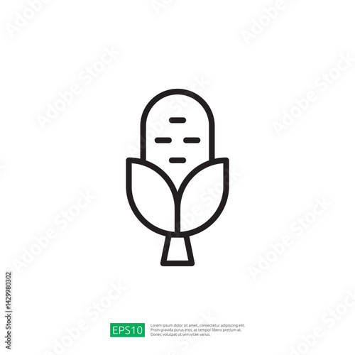 Minimalist Icon Representing Corn Plant with Leaves Symbolizing Agriculture and Sustainable Farming Practices