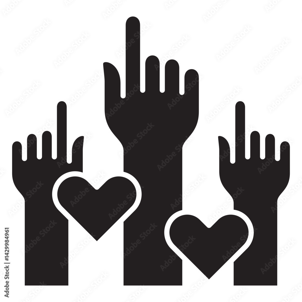 Obraz premium icon, donation, charity, fundraising, community, money, fund, icons, sign, symbol, illustration, hand, love, care, giving, vector, hands, finger, gesture, concept, design