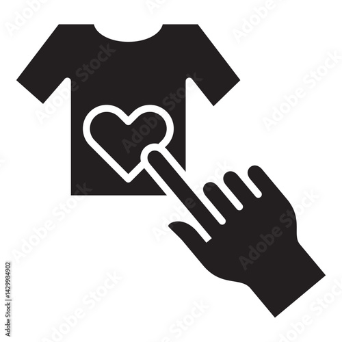 Hand click cloth to donate icon. Symbol of fundraising, compassion, philanthropy, giving, care, humanity. Vector illustration.