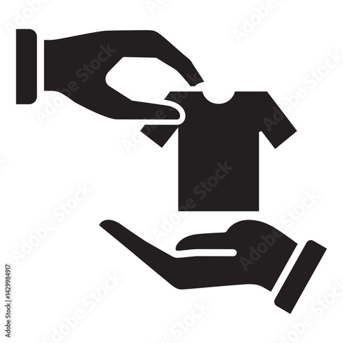 Hand giving cloth icon. Symbol of fundraising, compassion, philanthropy, giving, care, humanity. Vector illustration.