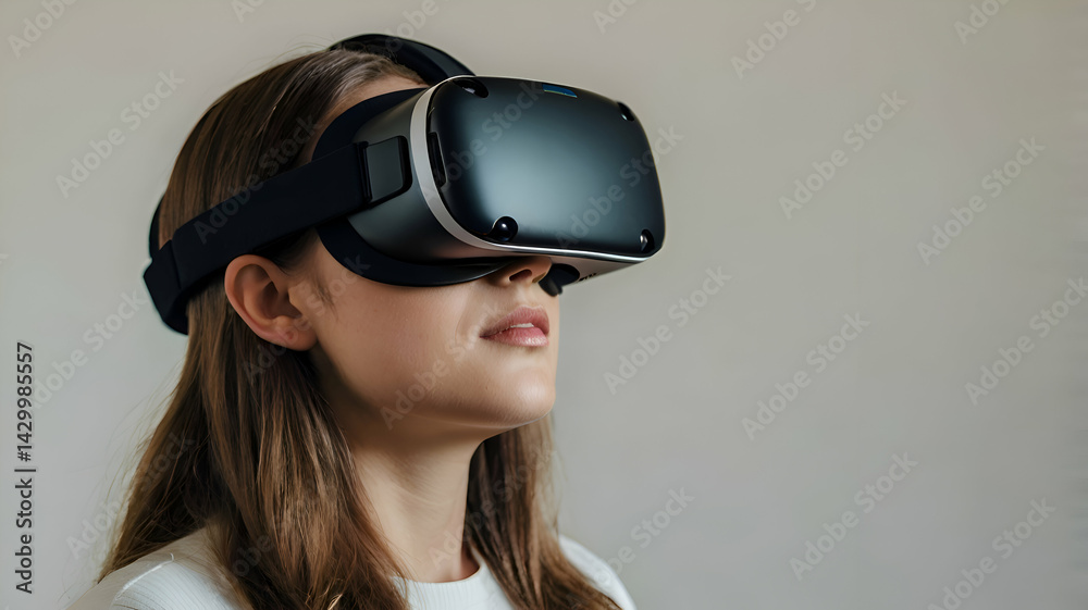 Futuristic VR Technology: Person Wearing Virtual Reality Headset in Metaverse Futuristic VR Technology: Person Wearing Virtual Reality Headset in Metaverse