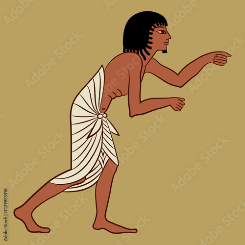 Ancient Egyptian man in profile in dynamic pose. Ethnic design.