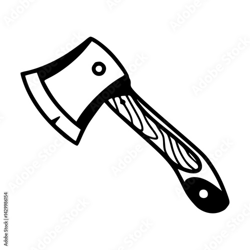 line art axe with wooden handle vector