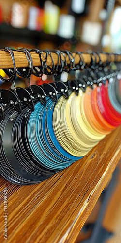  Colorful Paint Swatches Displayed on Wooden Shelf