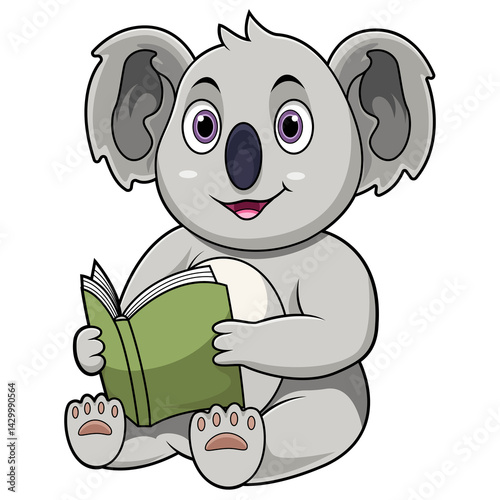 Cartoon koala reading a book