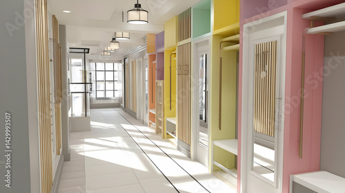 corridor in a pastel dream space reflecting endless versions of itself