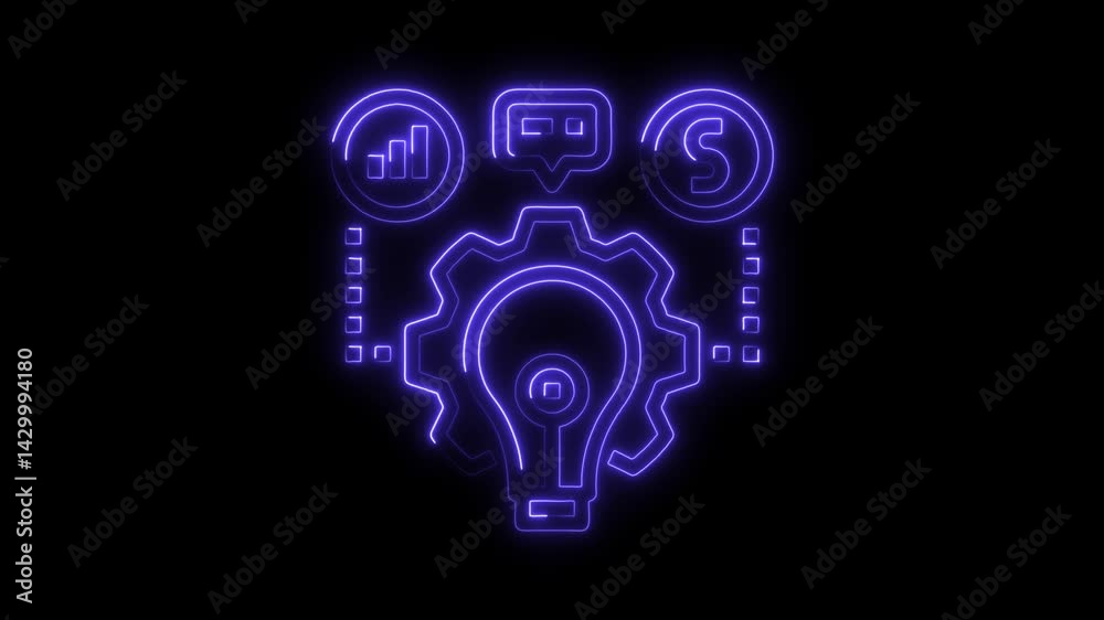 Neon business idea gear financial strategy lightbulb animation Neon business idea gear financial strategy lightbulb animation