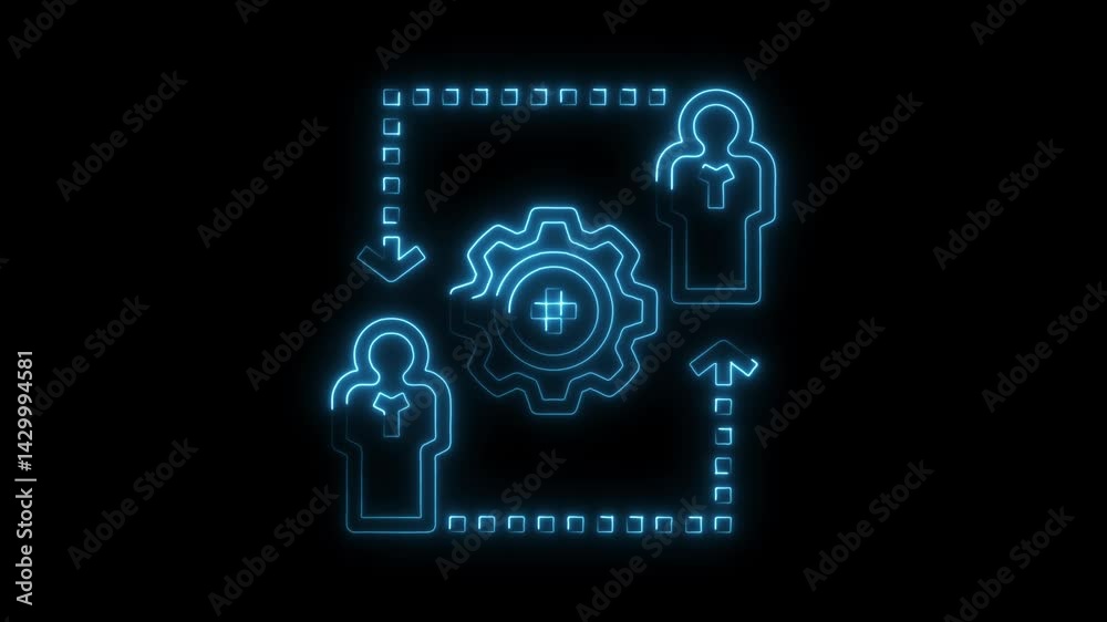 Teamwork process neon style animation on black background Teamwork process neon style animation on black background