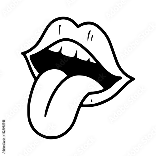 open mouth with tongue outline vector