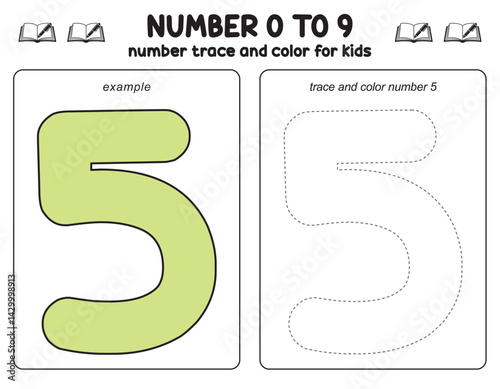 Trace line and coloring  alphabet and number worksheet for kids, educational games, preschool children , activity games