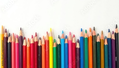 Collection of diverse colorful pencils on white, isolated, writing, design tools