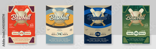 A Set Of Baseball Tournament Poster Template Bundle with Ball and Crossed Bats
