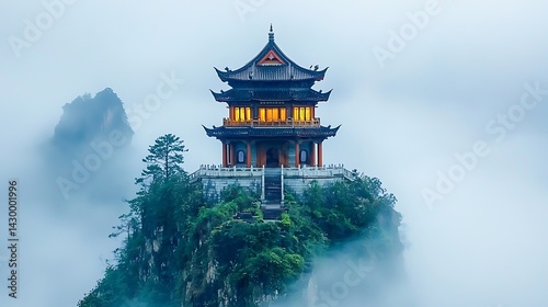Misty mountaintop pagoda