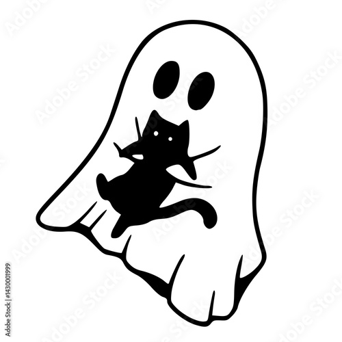 fun Halloween vector: ghost holding a cat