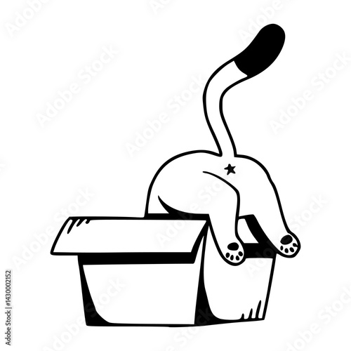cat stuck in a box outline vector