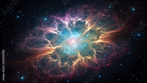 Breathtaking view of a colorful cosmic nebula explosion amidst a starry sky background in space