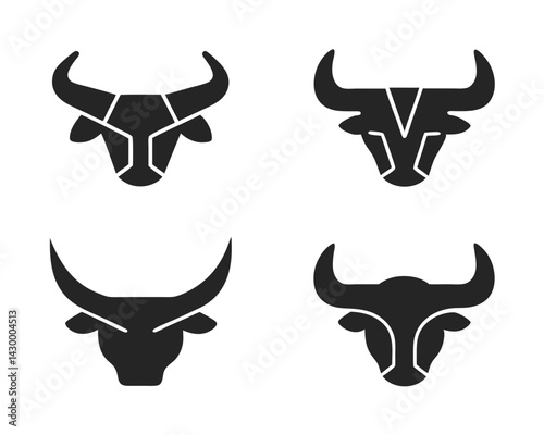 Bull head icon and logo  vector silhouette illustration isolated on white background