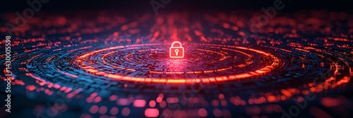 digital security lock icon in cyber network visual for data protection and privacy
