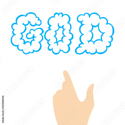 The hand points to God. Pay attention and repent. Flat vector illustration isolated on white background.