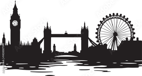 London Black and white city skyline silhouette
