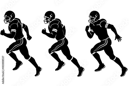 set of American football player running vector silhouette illustration isolated on white background