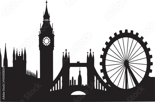 London Black and white city skyline silhouette